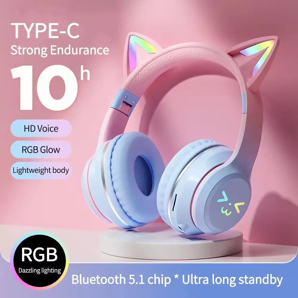 Auricolari RGB Glow Auricolari wireless 5.3 Cat Ear Cuffie sportive Bluetooth Lettori Mp3 Bluetooth Microfono Vendita Auricolare Gamer