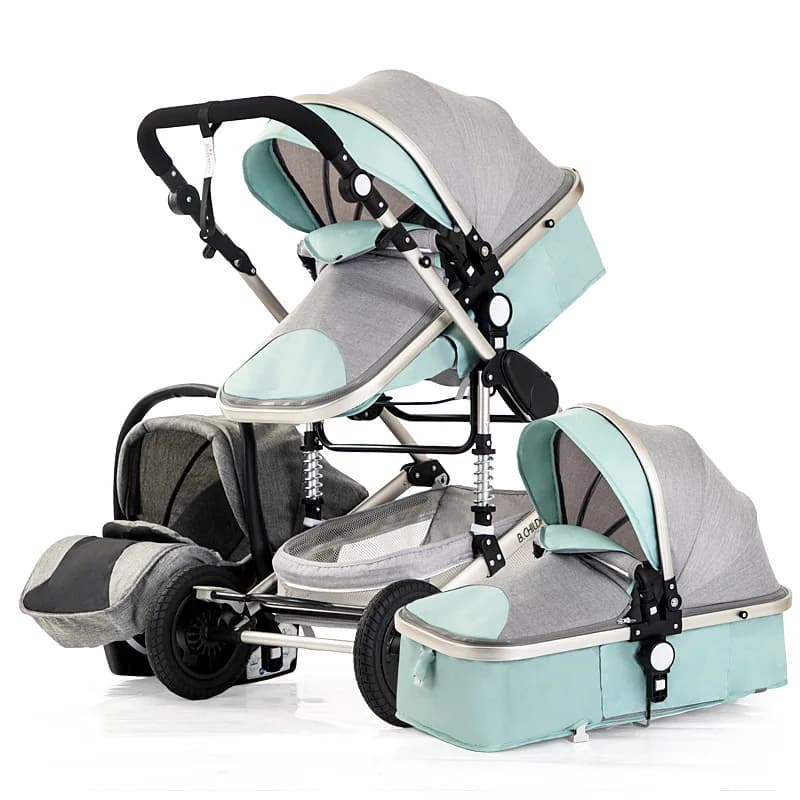 Passeggino 3-in-1 Multifunzionale: Posizione Seduta o Sdraiata, Reversibile, Ammortizzato, Pieghevole per Neonati 0-3 Anni