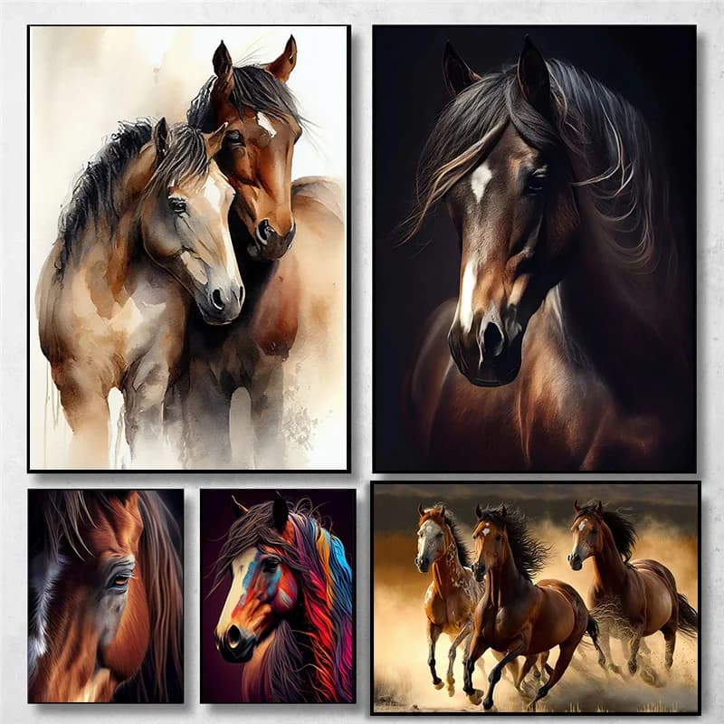Classic Animal Running Horse Sunset Landscape Art Poster Canvas Painting Wall Prints Picture for Living Room Home Decor