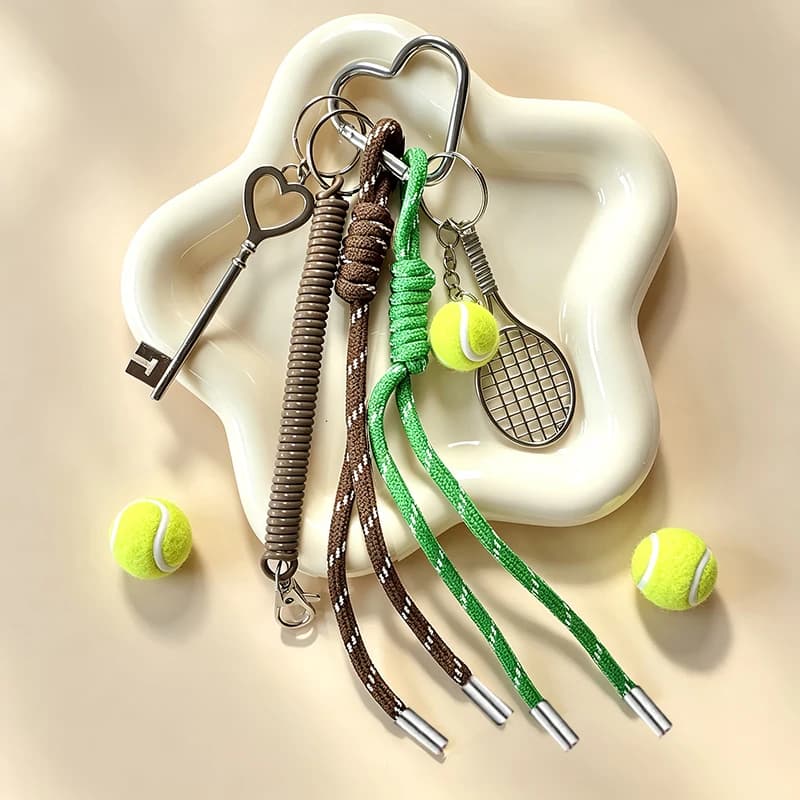 Tennis Keychain Mini Tennis Racket Ball Braided Sport Backpack Pendant Charm Purse Bag Key Holder Sports Accessories