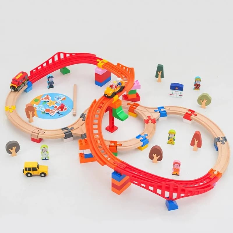 Pista del treno in legno assemblata per bambini Giocattolo da costruzione a blocchi grandi compatibile con tutte le marche di binari in legno Giocattoli ferroviari per bambini