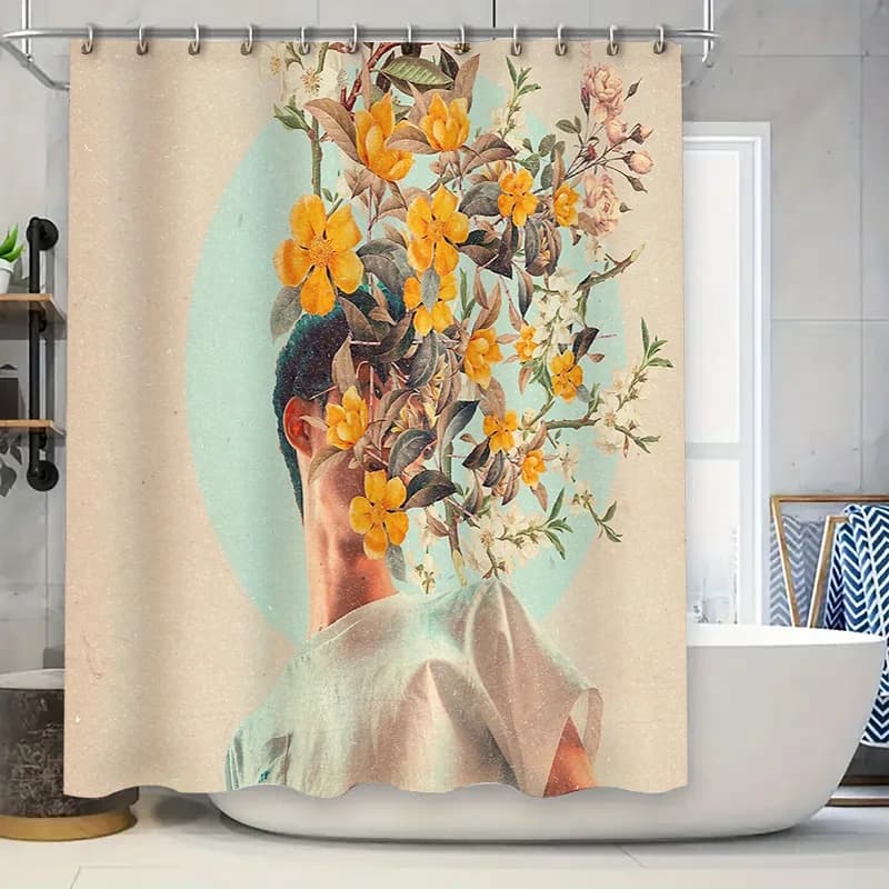 Tenda da doccia floreale modello botanico arredamento naturale set da bagno impermeabile vintage lavabile artistico tessile per la casa design moderno