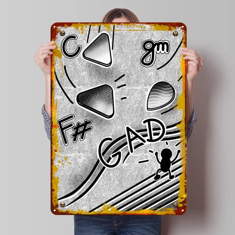 Pick Sign Chitarra e Accordi Poster Targhe in metallo personalizzate per la decorazione di arte della parete Decorazione della camera da letto Soggiorno Decor Uomo Retro