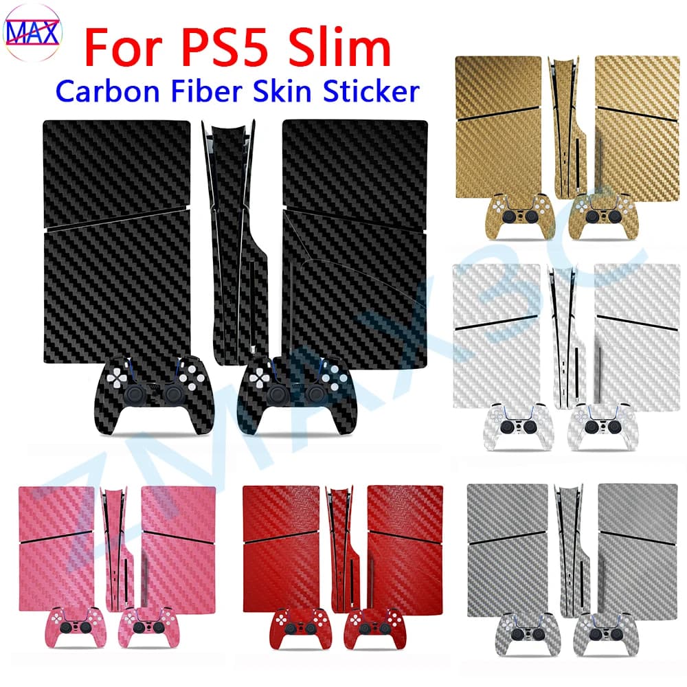 Per Sony PS5 Slim adesivo per copertura della pelle in fibra di carbonio per PlayStation 5 disco sottile/pellicola protettiva per decalcomanie in edizione digitale antigraffio