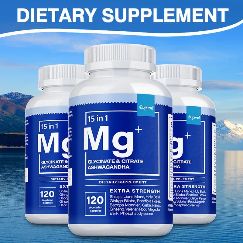 Magnesium supplement + Ashwagandha, with Magnesium Citrate, Allevia la Stress, per la Salute dell'Endocrino, per il Sonno, la Salute del Cuore e delle Ossa