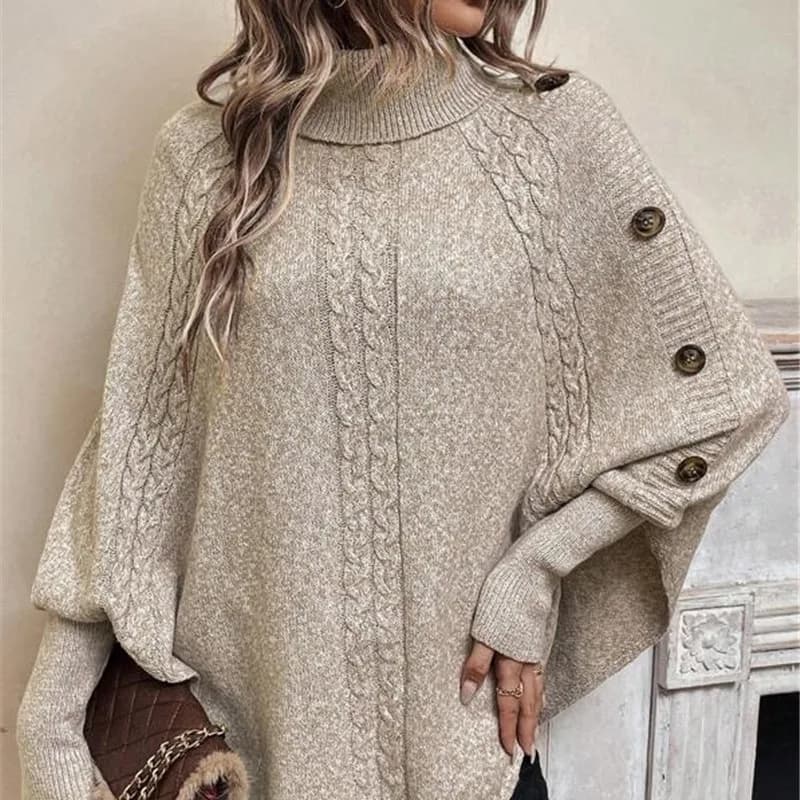 Camicia a pipistrello con bottoni tinta unita Dolcevita Maglione pullover autunno e inverno Abbigliamento Donna Autunno Pullover Sueter Feminino