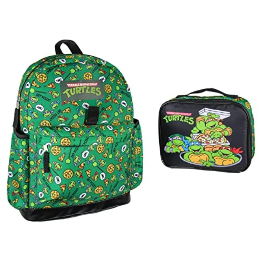 Nickelodeon Teenage Mutant Ninja Turtles: Hai pizza? Set Zaino e Contenitore Pranzo 2 Pezzi Leonardo Raphael Donatello Michelangelo 16 Pollici