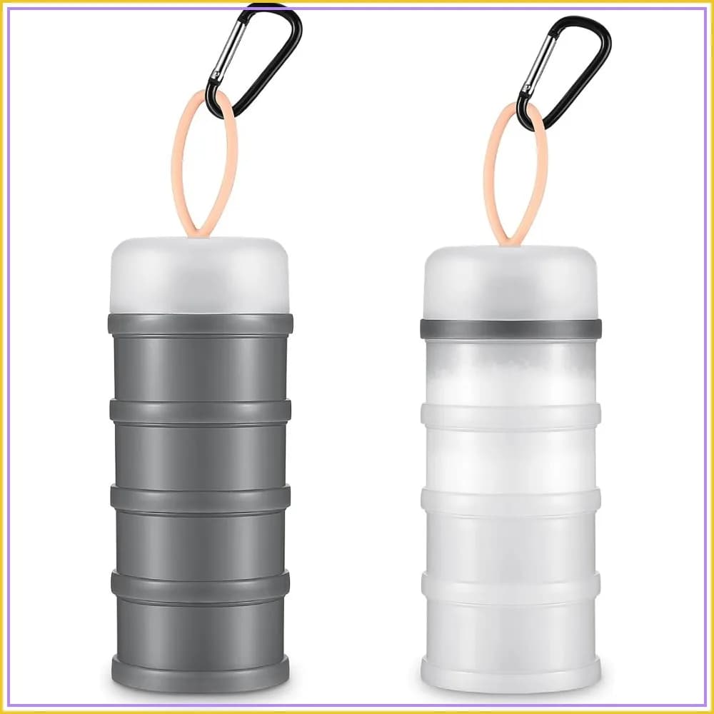 4 Stackable Leakproof Protein Powder Dispenser with Funnels Stand, Portable Keychain Container for Workout Fitness Travel