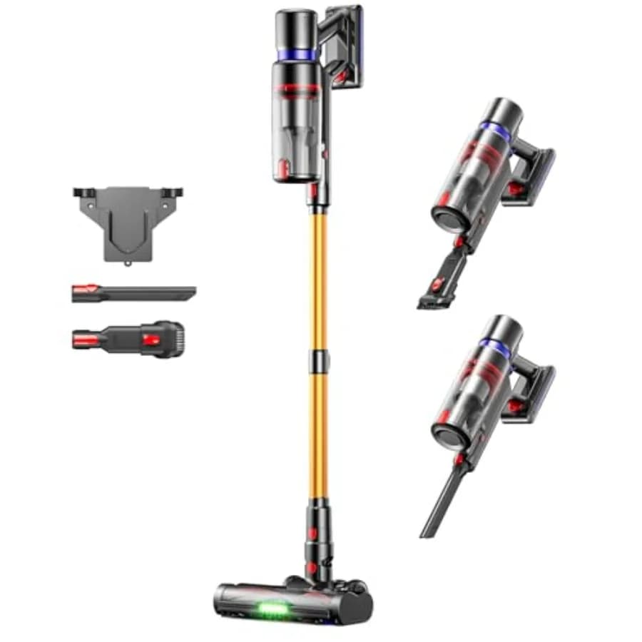 Aspirapolvere Senza Fili 600W 50KPA, 70 Minuti di Autonomia, per Casa, Pavimenti in Legno, Tappeti, Peli di Animali, Contenitore Polvere 1.4L, Display LED, Anti-T
