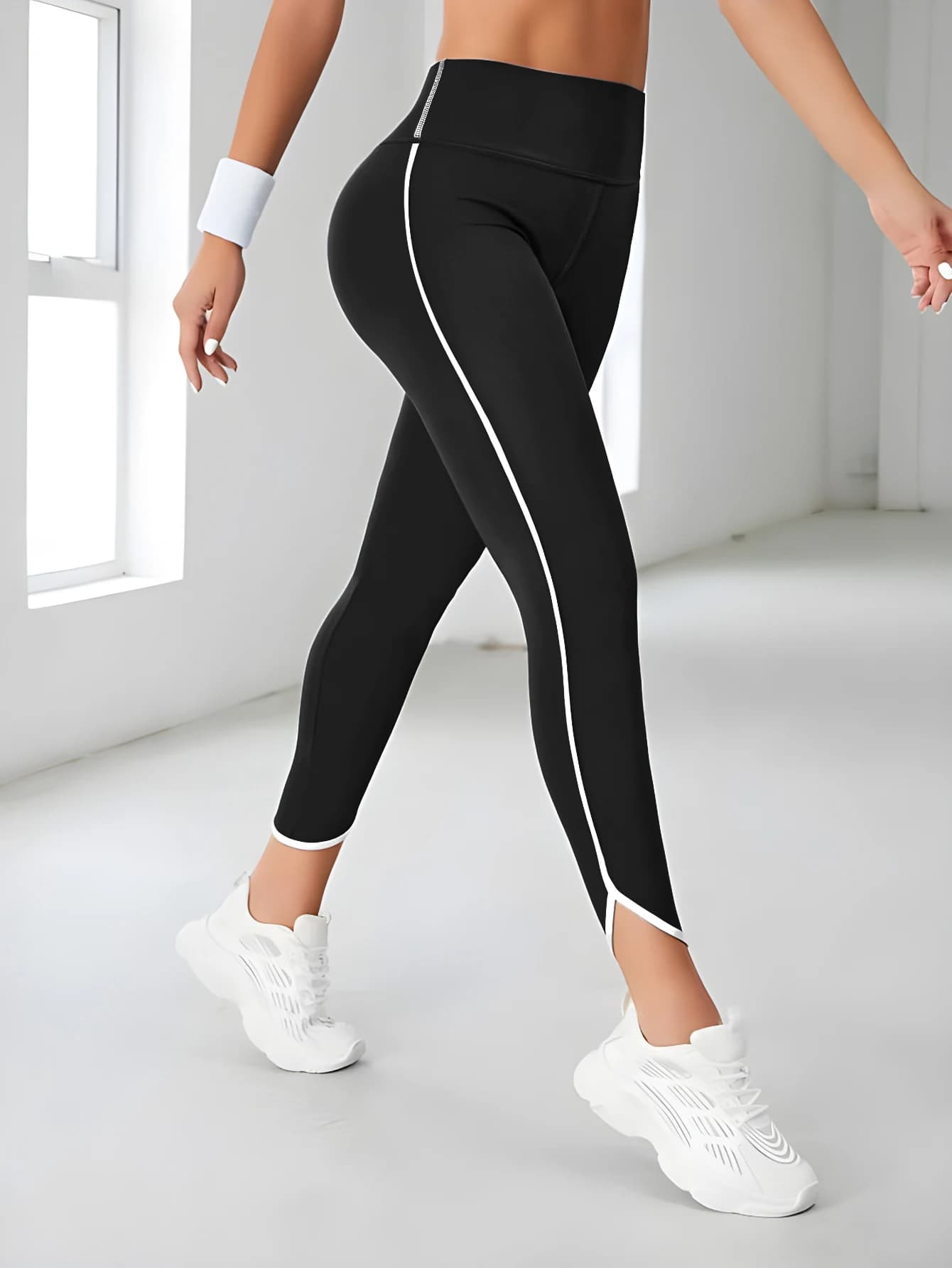 Leggings sportivi a vita alta Pantaloni sportivi da yoga con collant da allenamento elasticizzati a righe bianche Comfort adatto per la corsa e casual