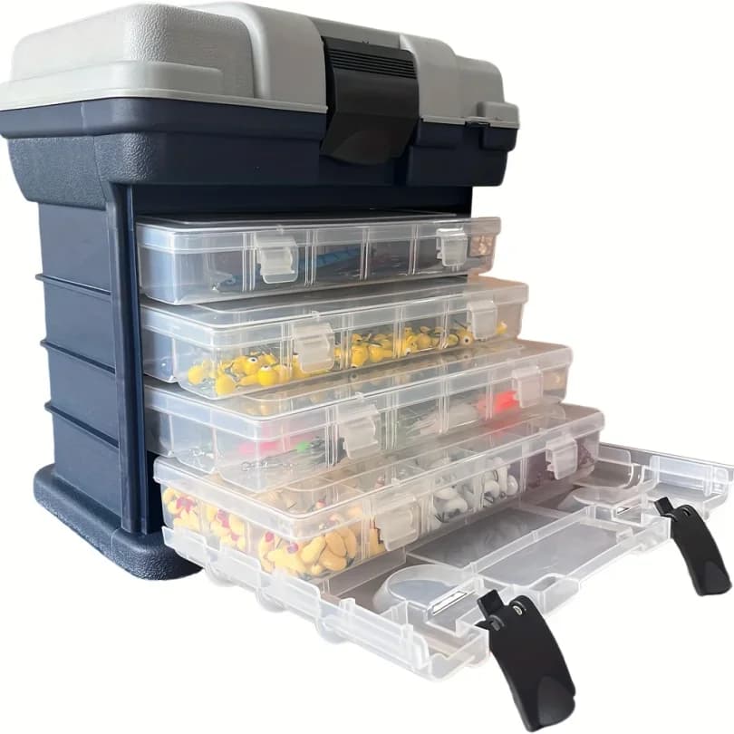 Portable four-layer fishing gear box, gray bait box, plastic fishing accessories box (empty fish box)