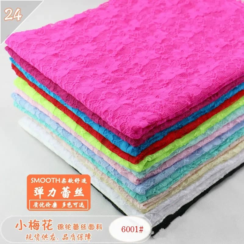 Hot Sell Multicolor Elastic Small Plum Flower Lace Fabric 150CM Wide Clothing Accessories Bottoming Skirt Shirt Fabric