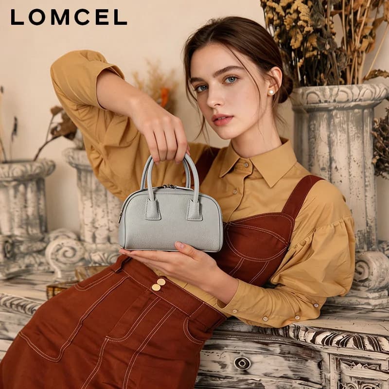 LOMCEL 603 Top layer cowhide bowling bag for women, 2026 new style, high-end and exquisite handbag, crossbody bag, pillow bag