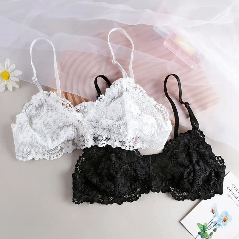 Reggiseno Senza Fili per Donne, Push-Up in Pizzo, Tinta Unita, Sexy e Trasparente, Lingerie Femminile