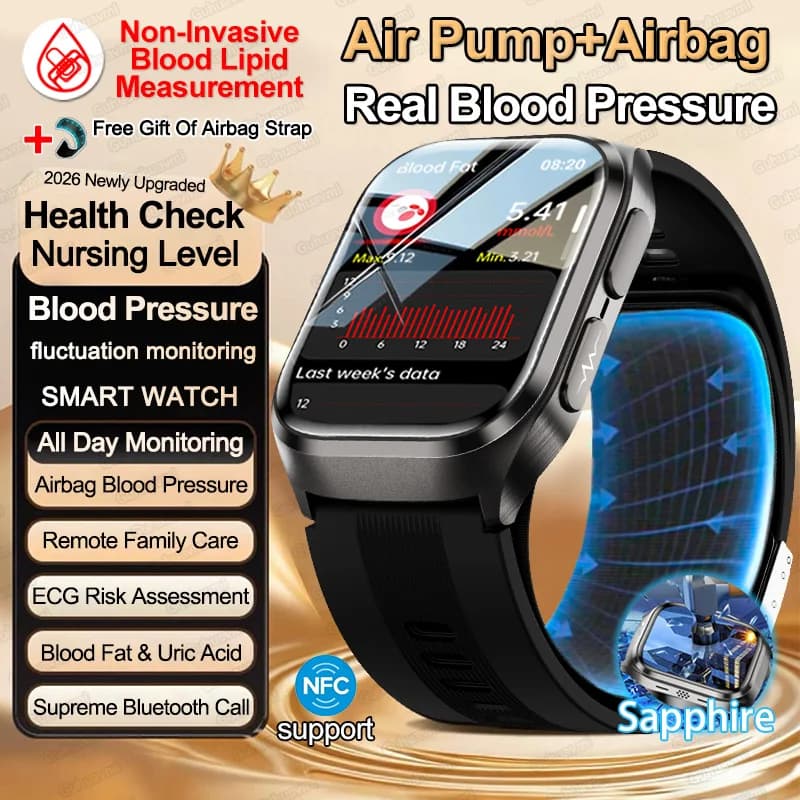 NEW update airbag measurement Smart Watch ECG blood pressure air pump lipid blood pressure uric acid in blood NFC man smart watches