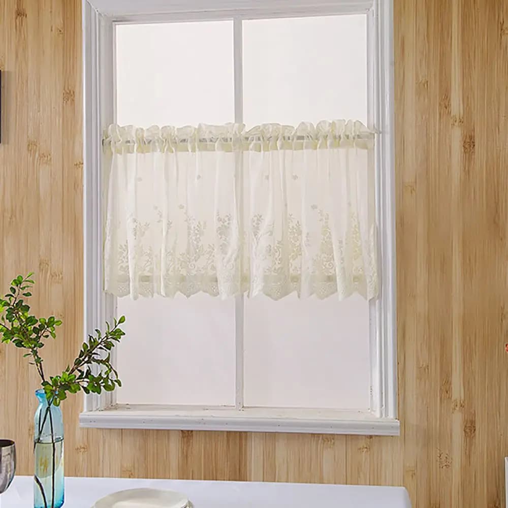 Floral Embroidered Jacquard Coffee Cafe Bedroom Living Room Window Drapes Home Decor Window Curtain Short Curtains