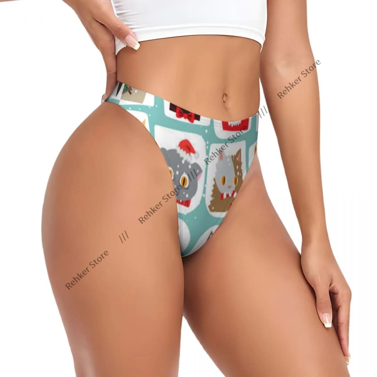 Perizoma Sexy Natalizio con Gatti, Intimo Donna Traspirante a Forma di Animale, Lingerie G-string