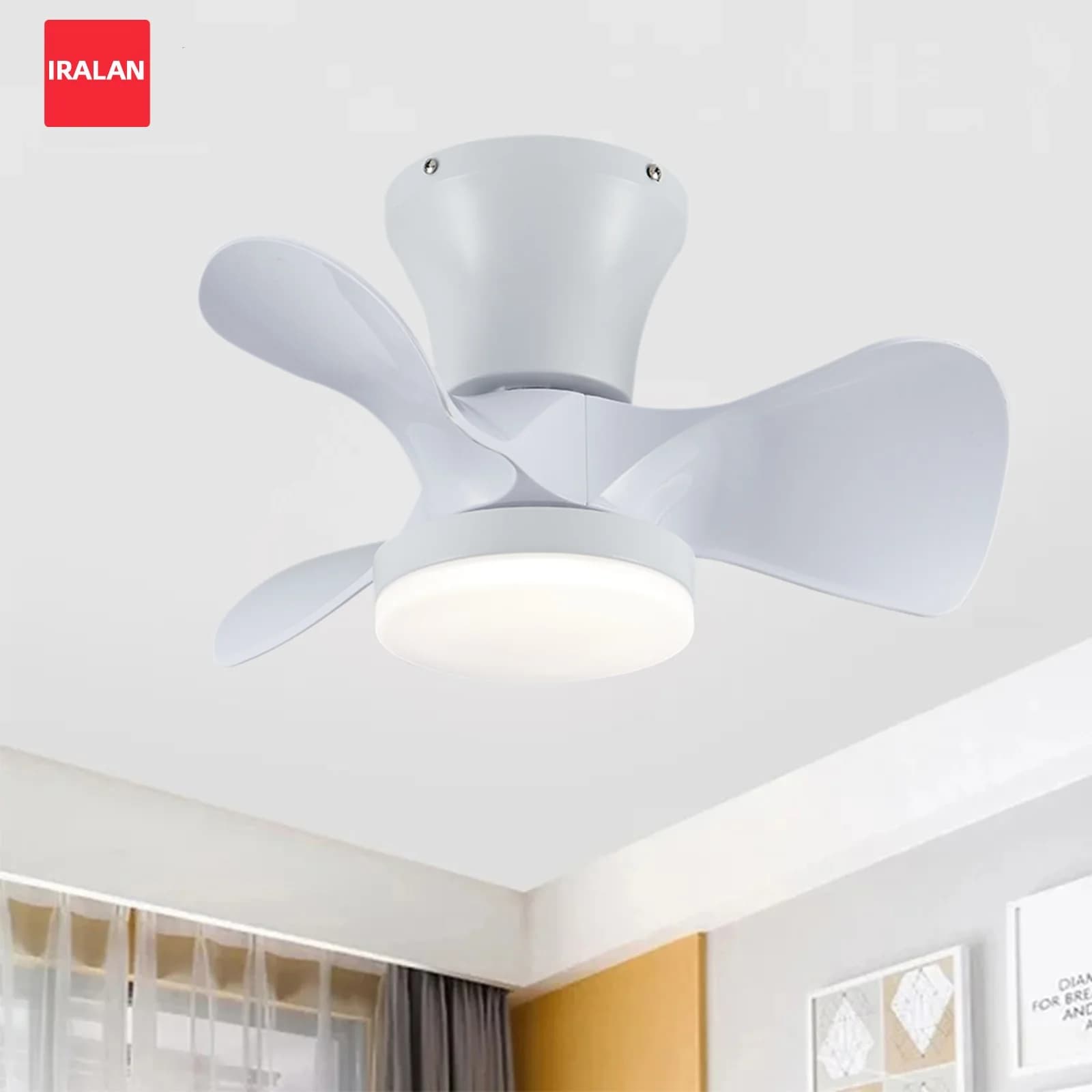 Simple Ceiling Fan with Light Short Leaf Three-color Light Home Lighting Cooling Electric Fan Nordic White LED Ceiling Fan