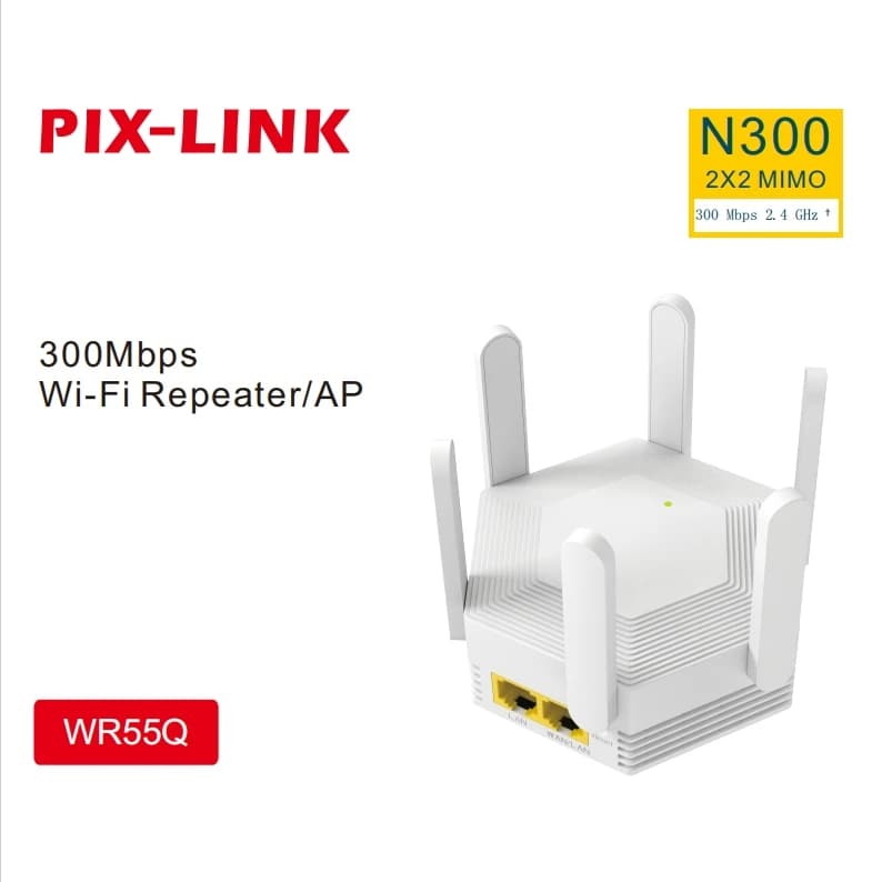 PIX-LINK WR55Q Ripetitore/Router/AP WiFi 300Mbps 2.4GHz con 6 Antenne Esterne MIMO, Amplificatore di Segnale WAN/LAN, Configurazione Semplice