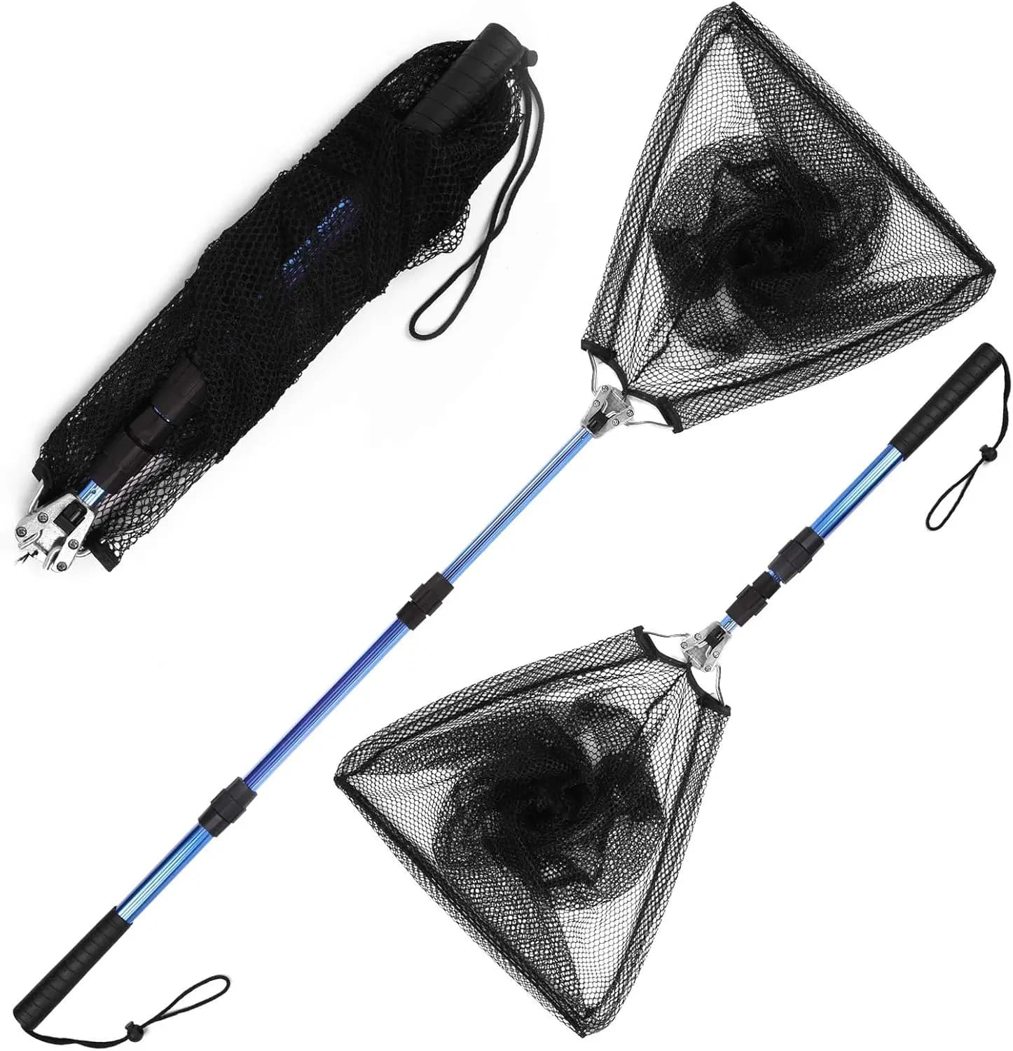 Rete da pesca telescopica con manico da 50,8 pollici, rete in nylon pieghevole per acqua dolce e salata