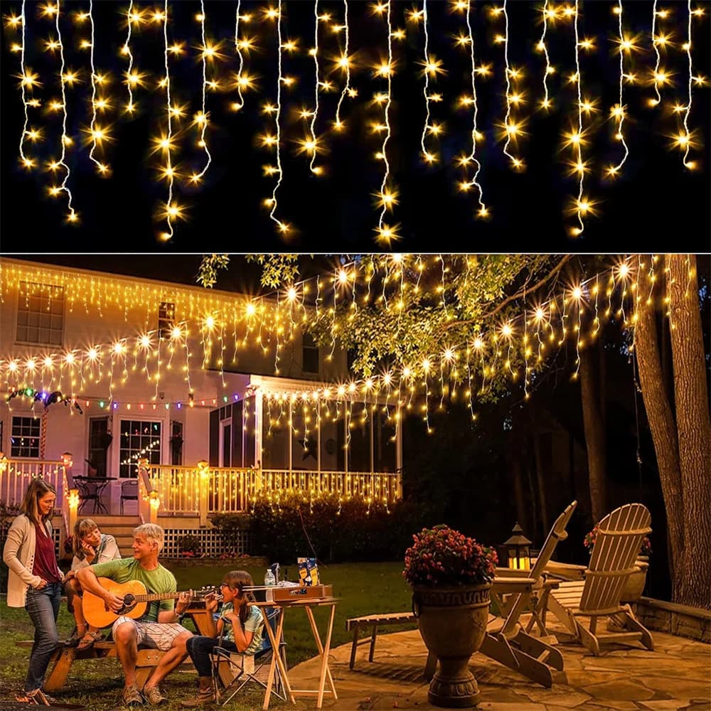 Street Garland Christmas Lights Outdoor Decor 10m Droop 0.4-0.6m Led Icicle Curtain String Lights Party Garden Eaves Decoration