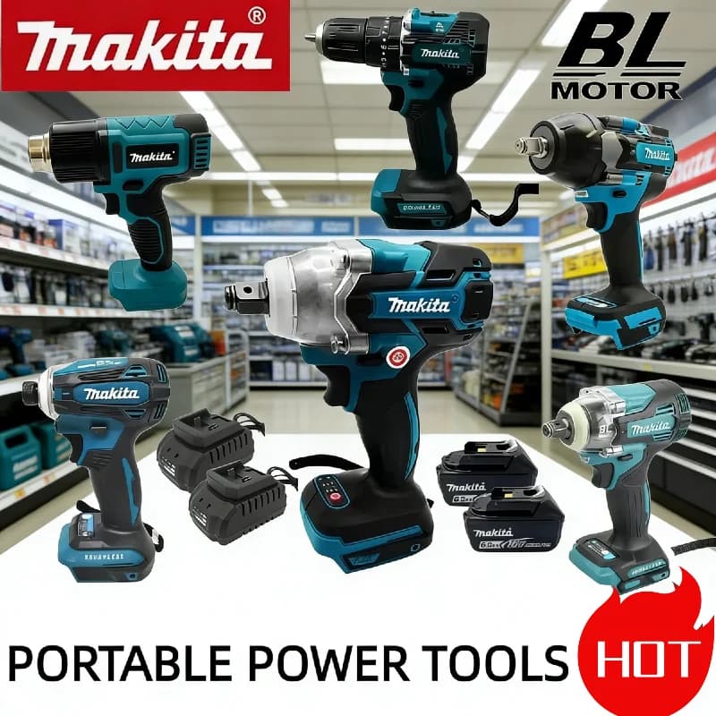 Set di Utensili Makita Senza Fili: Pistola Termica Digitale, Avvitatore a Impulsi / Chiave, DTD173, DDF487, DTW600, DTD171, DTW700, TW004G