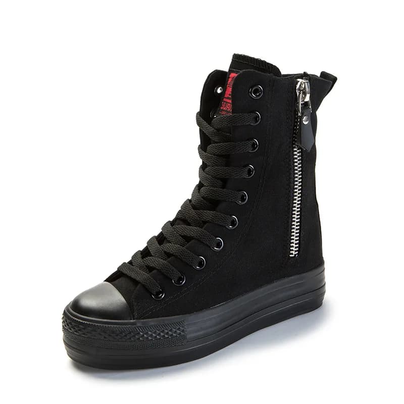 Women's Shoes New high sneakers in canvas with side zipper Comfortable boots with fashionable plateau for women's Sneakers with plateau
