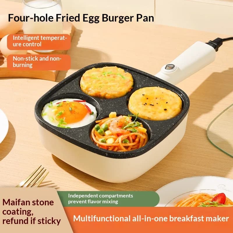 Padella Antiaderente per 4 Uova, Padella a Quattro Fori per Uova Fritte, Padella per Burger all'Uovo, Macchina per Colazione con Manico Singolo