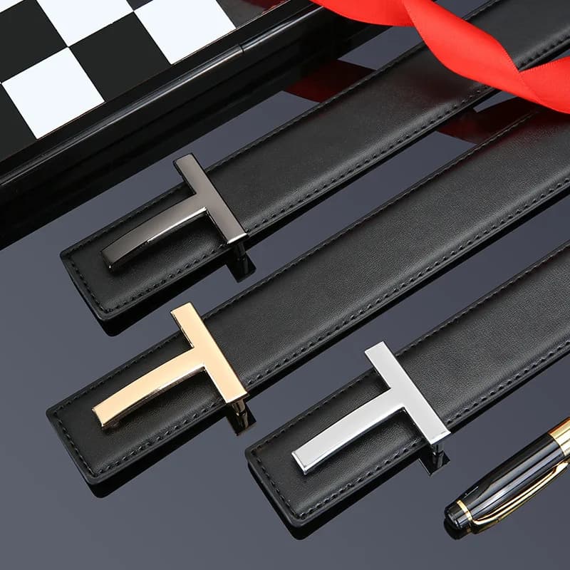 Men Genuine Leather Belt Internet Celebrity Hot Style, Smooth Buckle Fashion All-match T-buckle Pants Belt 3.8CM Ins Style