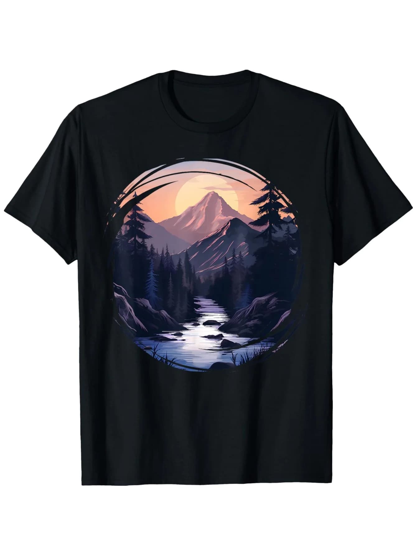 T-shirt da escursionismo in montagna - 100% cotone S-XXXL, tramonto/pino, maglietta da escursionismo/arrampicata all'aperto