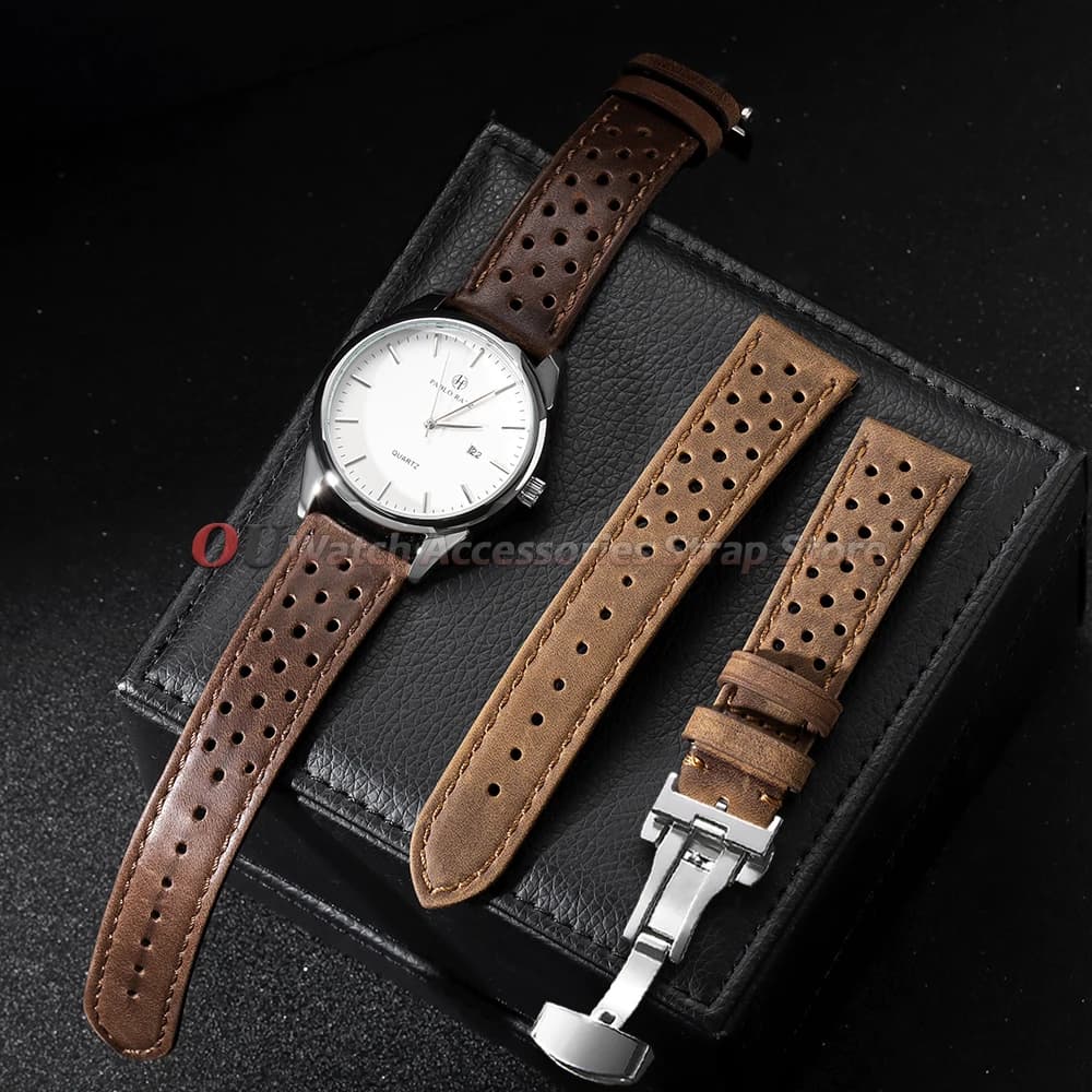 Cinturino per Orologio in Pelle di Vacchetta 18mm 20mm 22mm, Bracciale Morbido con Fibbia a Farfalla, Universale per Uomo e Donna, Cinturino Vintage Traspirante