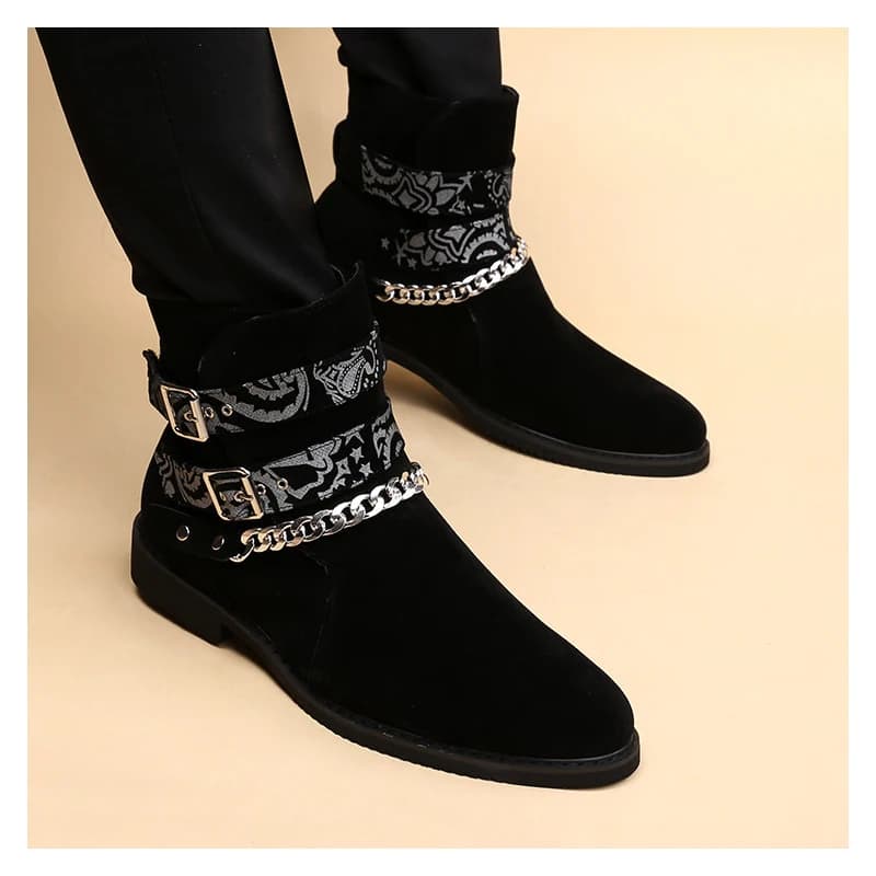 men's fashion hip hop rock chelsea boots cow suede leather shoes cowboy spring autumn boot black designer trendy ankle botas man