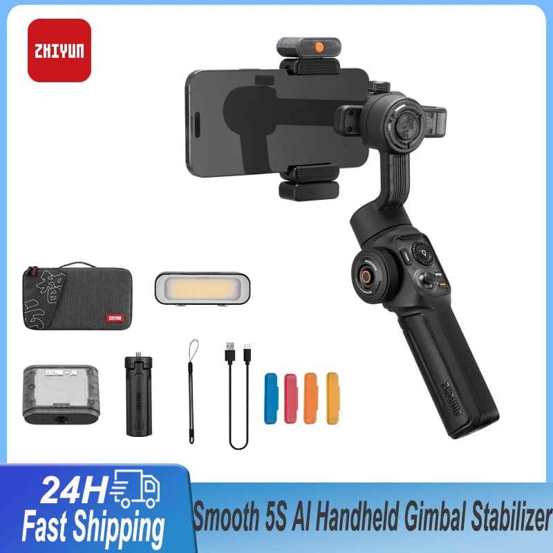 Zhiyun Smooth 5S Pro Combo Ai Face Tracking Stabilizzatore cardanico portatile Selfie Stick per smartphone a 3 assi per iPhone 15 PRO Android