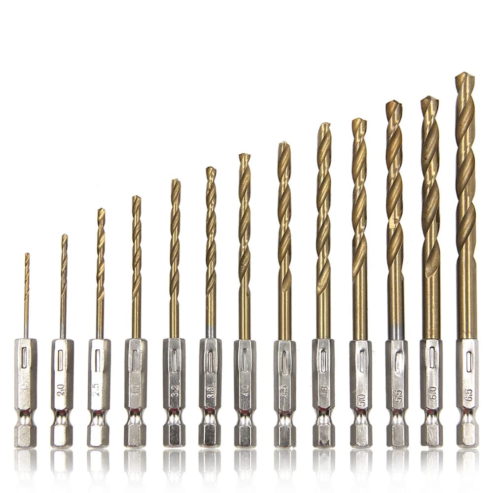Hexagonal Handle 13pc Titanium Plated Helical Drill 1.5-6.5mm Electric Drill Driver Drill Air Screwdriver Tool Set