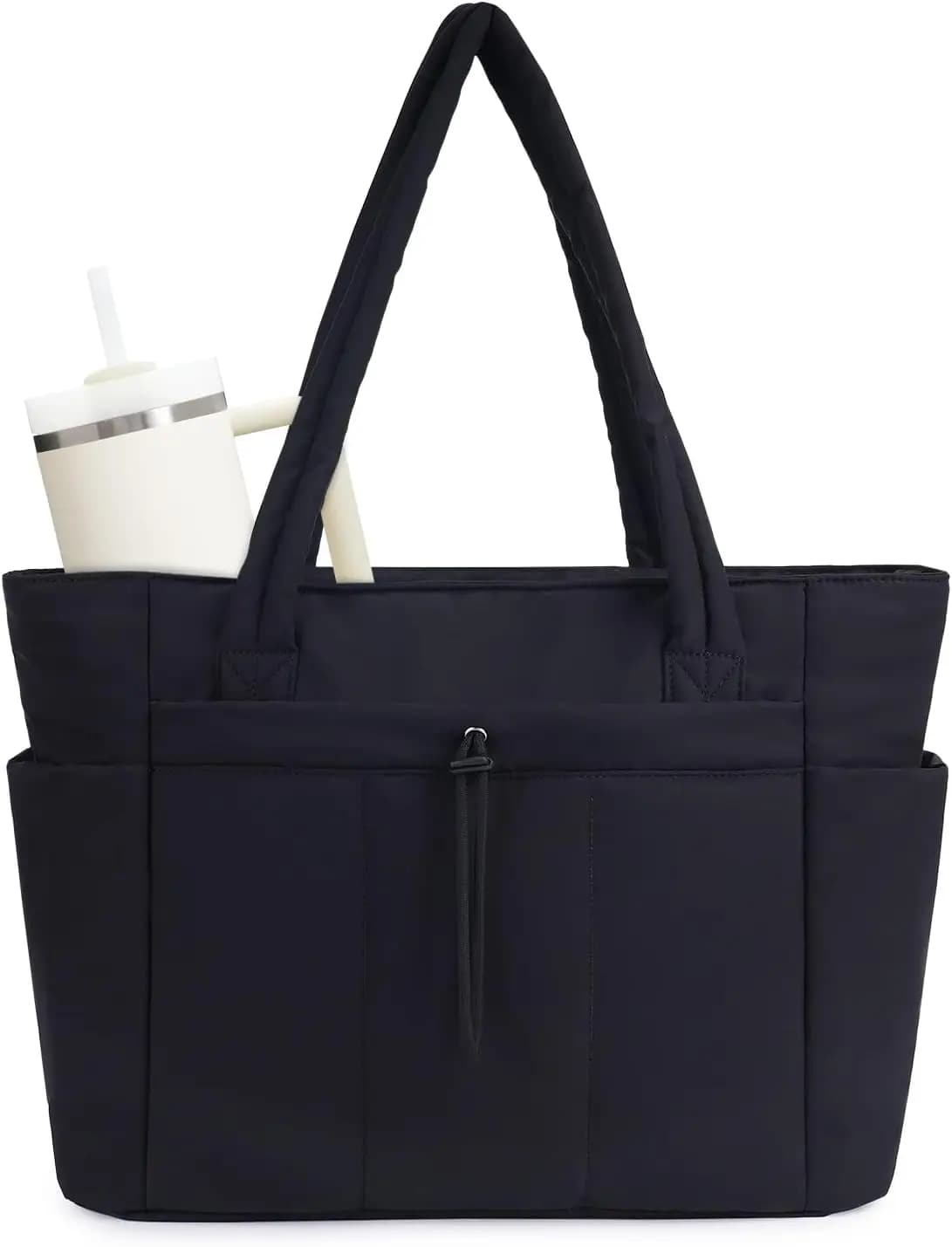 Borsa tote versatile imbottita con portabicchieri, scomparto per laptop e fascia per trolley, ideale per viaggi e lavoro