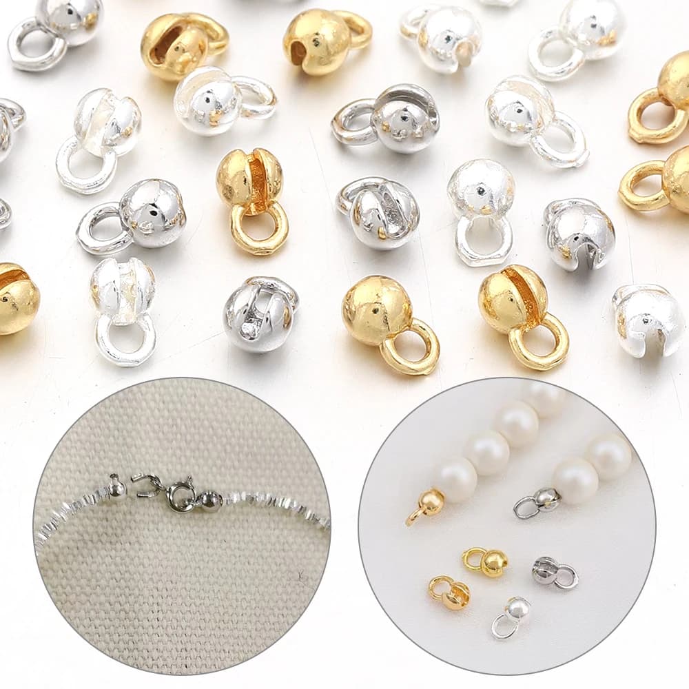 10pcs 18K Gold Plated Copper Clam Shell Bead Tip Crimp Ends With Loop Crimp Beads For DIY Necklace Jewelry Making Accessories