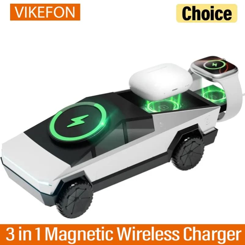 Support for cyber table phone with 3 in 1 wireless fast charger for IPhone 17 16 Pro Max Apple and Samsung Watch Airpods Pro