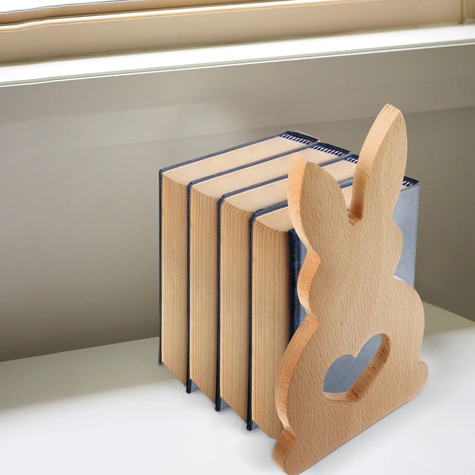 Fermalibri in Legno a Forma di Coniglio, Supporto Decorativo per Libri, Organizzatore da Scrivania, Decorazione per Ufficio