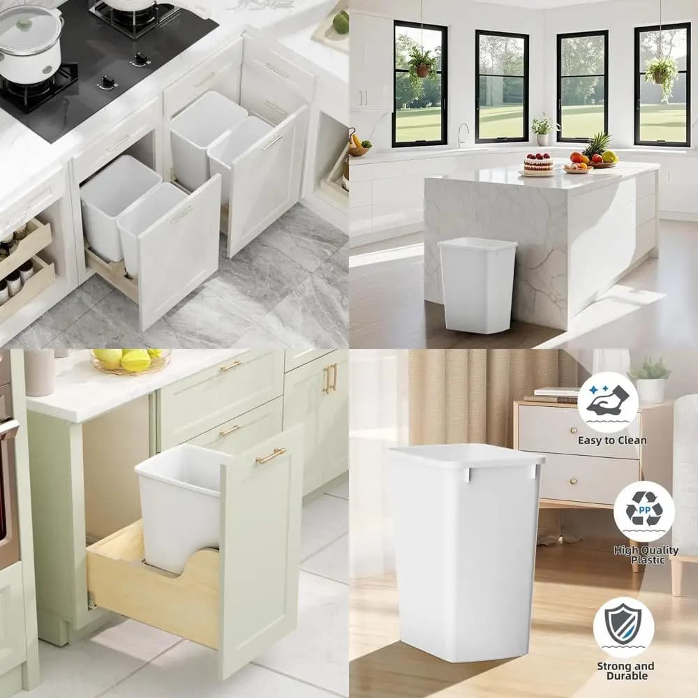 Cestino Sottopensile Sottile da 9 Galloni, Confezione da 2, Bianco, per Cucina, Camera da Letto, Ufficio e Bagno
