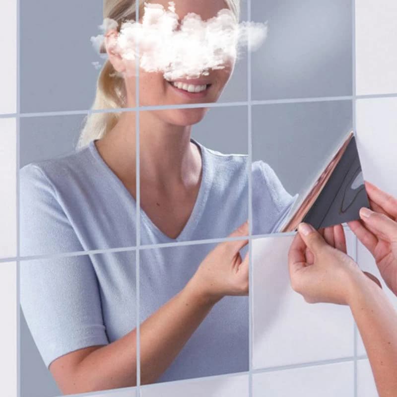 Specchio Adesivo da Parete Fai-da-Te, Carta Specchio Morbida Autoadesiva in PET per Bagno, 15*15cm