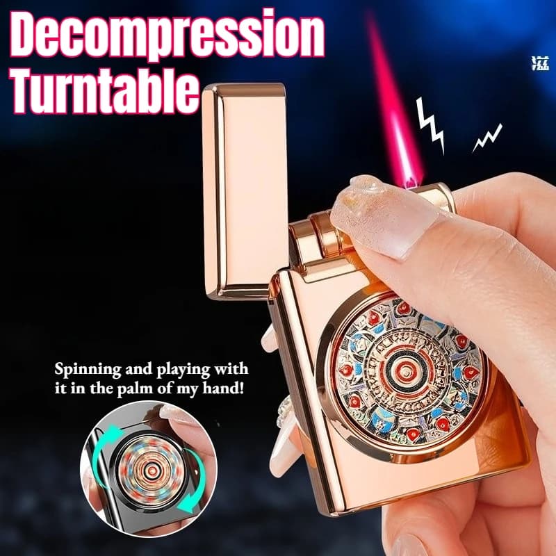 Accendino a Gas Girevole con Fidget Spinner | Accendino in Lega Metallica Antivento con Fiamma Rossa, Accessorio per Sigarette Antistress e Divertente, Idea Regalo