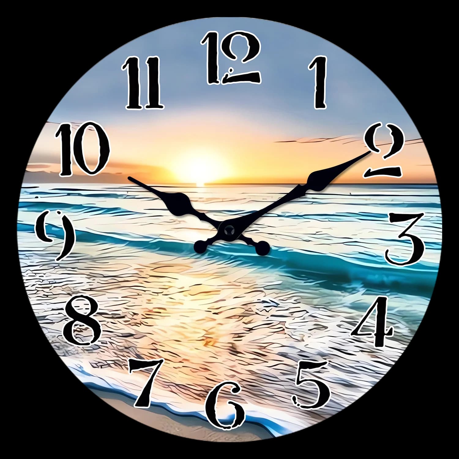 Orologio da parete moderno in legno con motivo al tramonto sul mare, soggiorno, camera da letto, cucina, decorazione della casa, orologio da parete, orologio al quarzo silenzioso, regalo di festa, 10 pollici, 12 pollici, 14 pollici, 16 pollici (senza batterie)