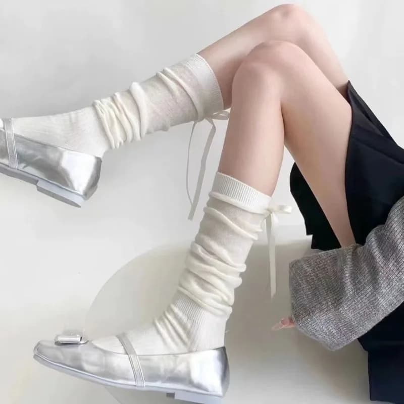 1/2 Pairs Ballet Style Hollow-Out Ankle Socks Teenager'S Skirt Match Summer Thin White Sweet Bow Ruffle Socks Mid-Calf Socks