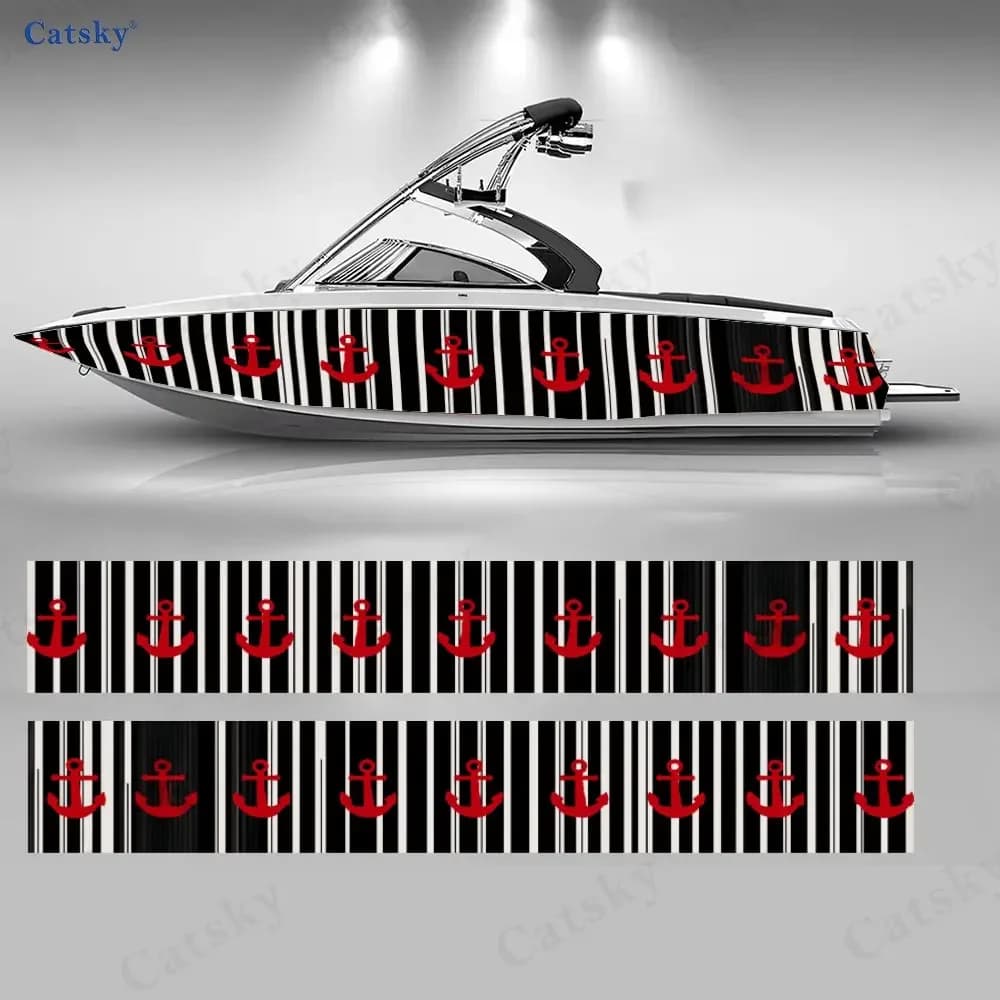 2Pcs Nautical Anchor Chain Boat Stickers, PVC Waterproof Durable Vinyl Wrap Decals for Fishing Boats, Durable and Stylish Design