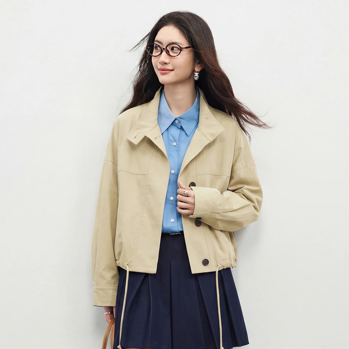 Giacca a maniche lunghe da donna SENTUBILA 2026 Autunno, Cappotto con collo alto dal design elegante e coulisse, Capospalla femminile 161WB6515X