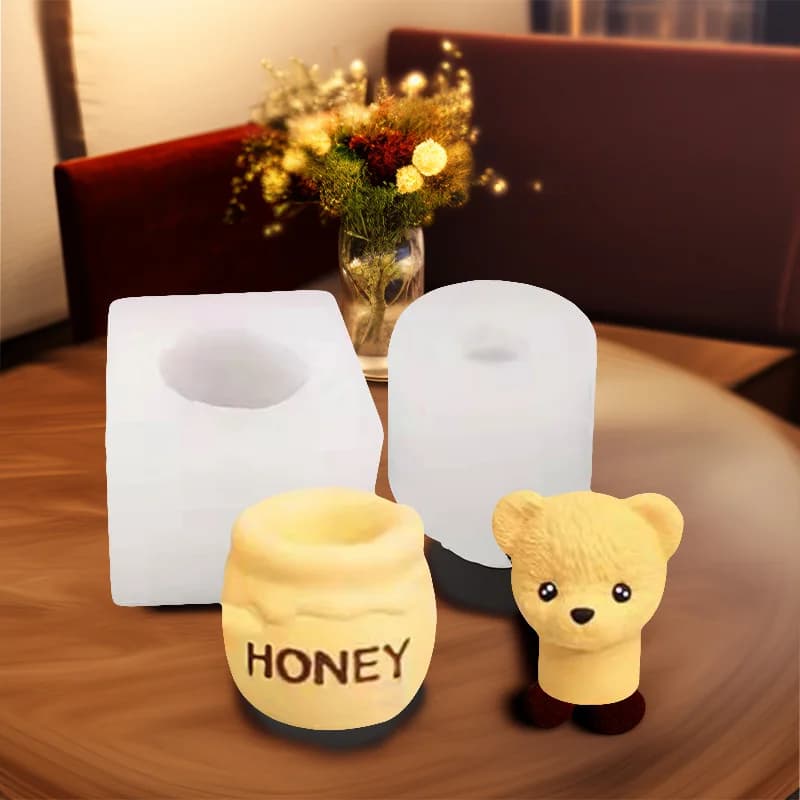 1 piece, aromatherapy candle with teddy bear, crazy bear mold, handmade honey jar, chalk candle, Silicone mold