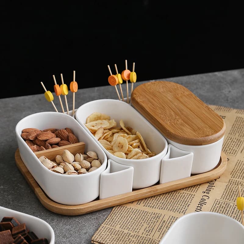 Piatto Creativo per Frutta in Ceramica, per Tavolino da Salotto, Uso Domestico, Nuovo Piatto per Caramelle 202, Contenitore per Frutta Secca e Snack con Scomparti