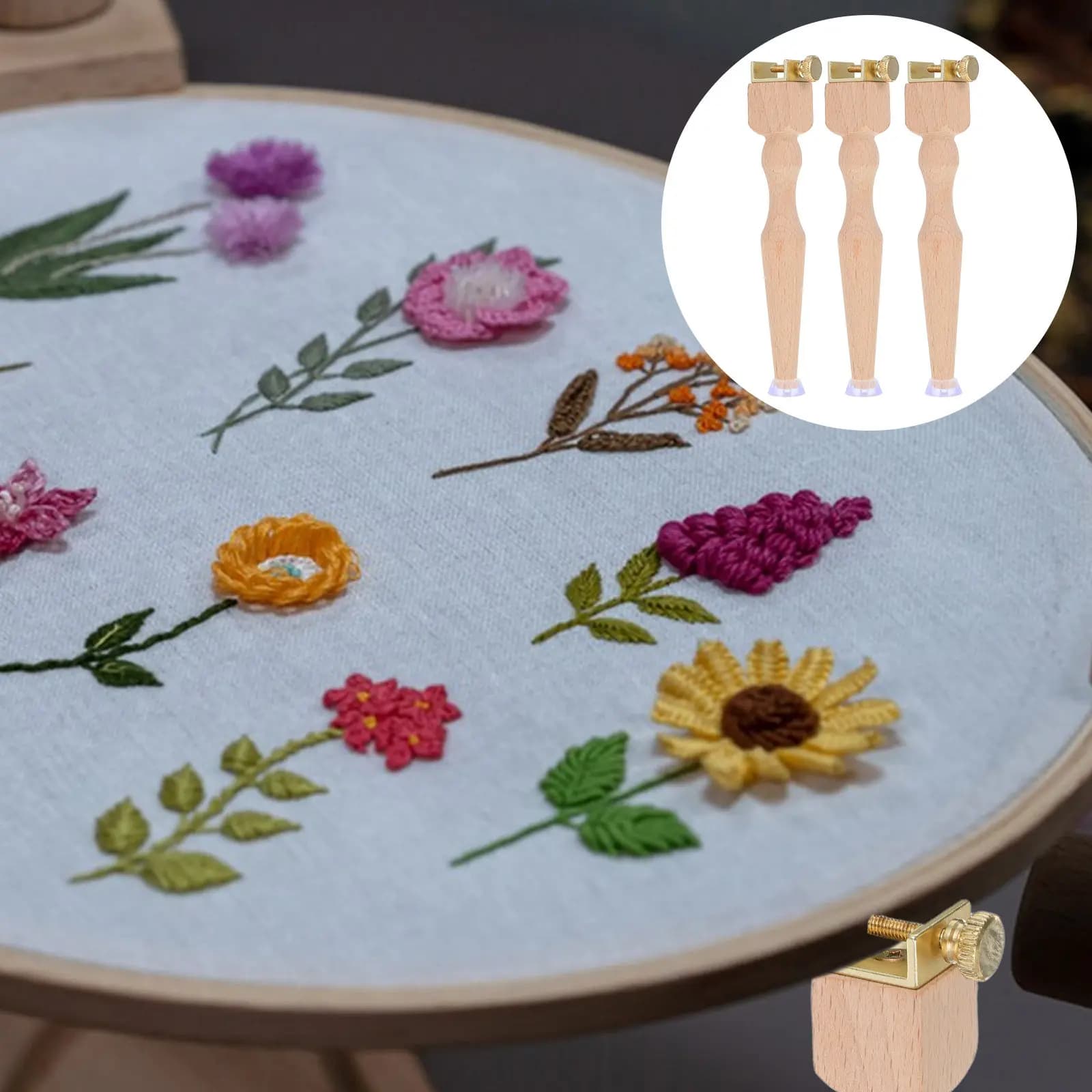 3Pcs Wooden Embroidery Hoop Stand Legs Universal Fit Sturdy Construction Elegant Design Table Top Embroidery Frame Support Rack