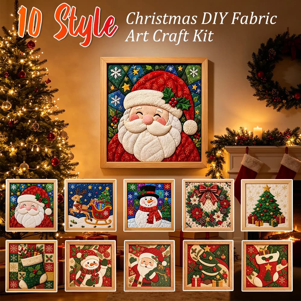 Holiday Craft Kit for Adults Teens Punch Needle Christmas Fabric Art Wood Frame Santa Snowman Reindeer DIY