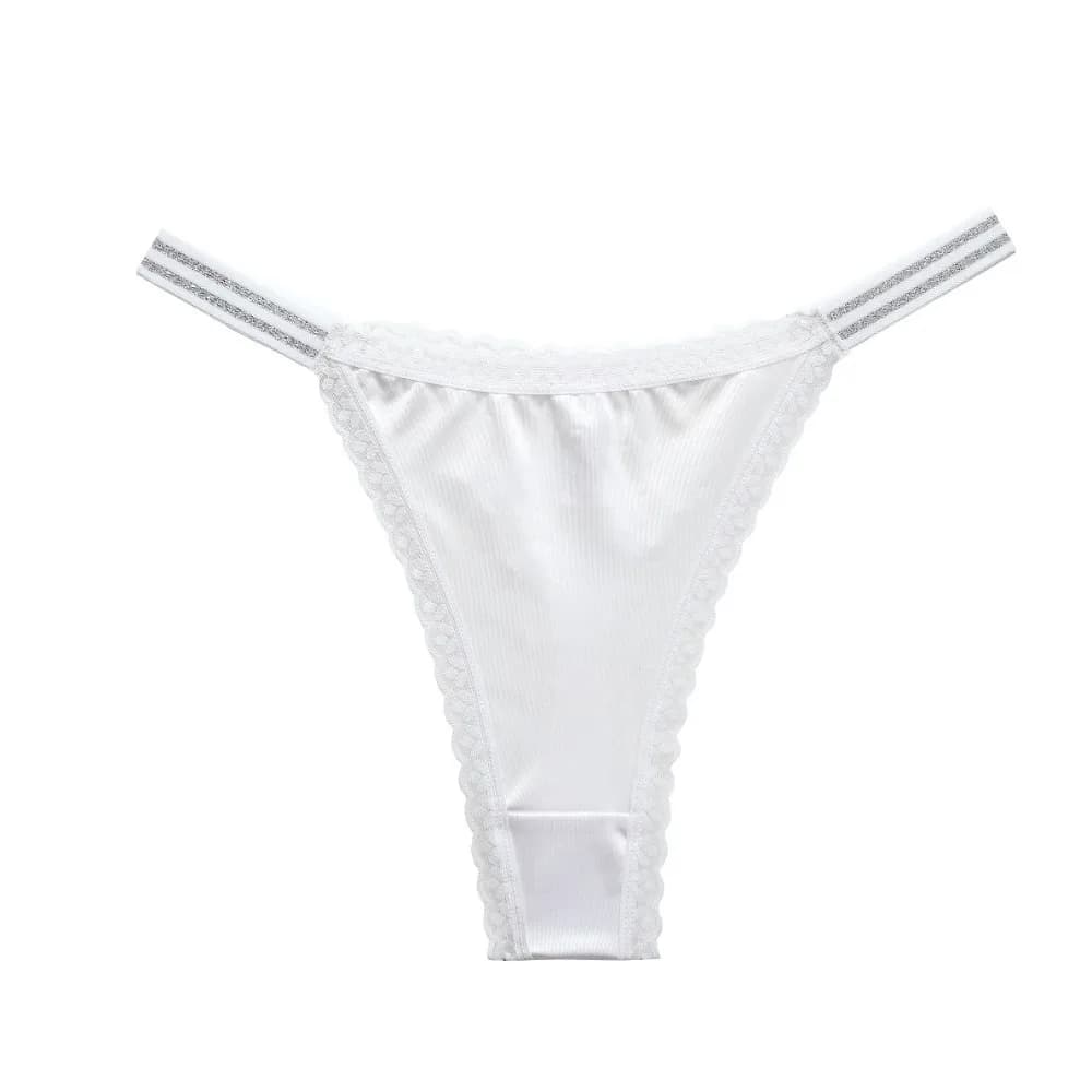 Slip Bikini Donna Traspirante a Vita Bassa con Pizzo Floreale, Intimo con Fondo in Cotone, Cintura Lucida, Perizoma Senza Cuciture, Regalo